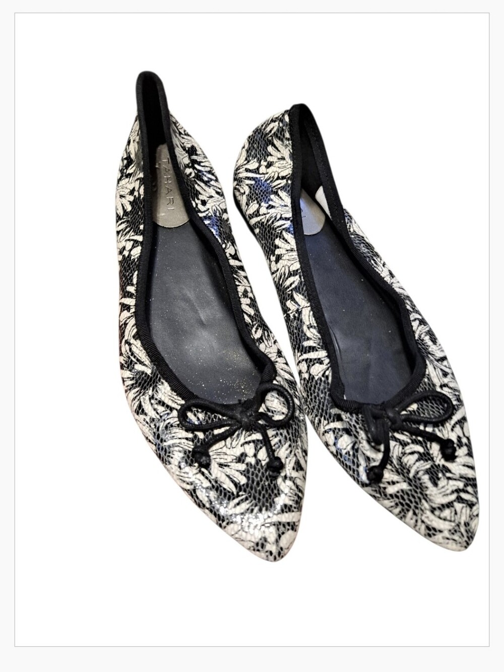 Tahari Pointed Toe Ballet Flats - Black & White Floral